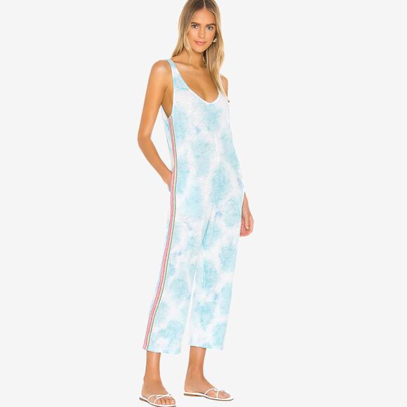 Pitusa Tie Dye Jumpsuit Size XXS-S Light Blue Pima Cotton Modal Relaxed Lounge - Picture 1 of 3